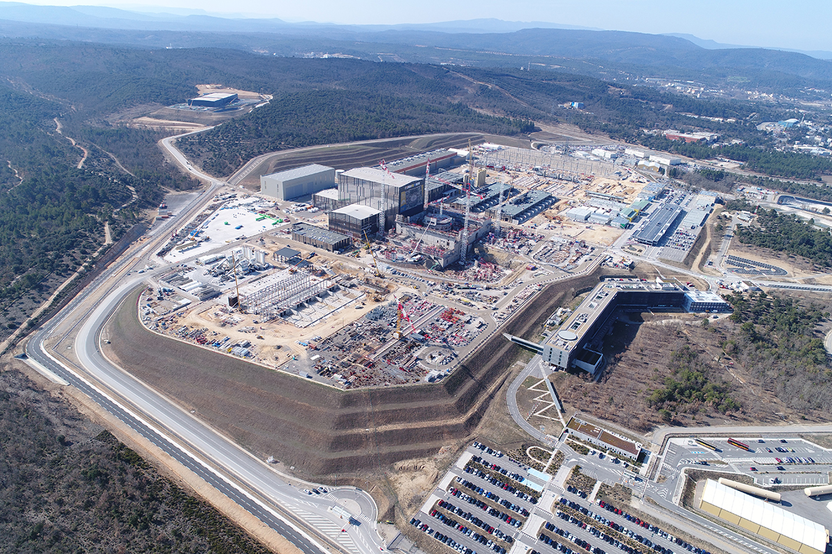 Aerial view of the ITER site during the construction phase in 2018